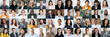 canvas print picture - Panoramic collage of a lot of happy positive multiracial people looking at the camera. Many smiling multiethnic faces of successful business people of different ages, smiling friendly into the camera