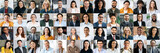 Panoramic collage of a lot of happy positive multiracial people looking at the camera. Many smiling multiethnic faces of successful business people of different ages, smiling friendly into the camera