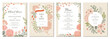 Modern vintage pink templates. Wedding and birthday invitations. Floral frames and backgrounds design. Vector illustration.