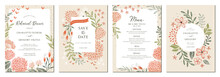 Modern Vintage Pink Templates. Wedding And Birthday Invitations. Floral Frames And Backgrounds Design. Vector Illustration.