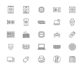 Poster - Icons set of computer hardware. Simple outline icon. Vector illustration..