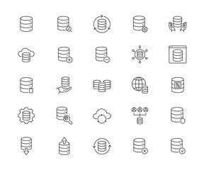 Poster - Icons set of data base. Simple outline icon. Vector illustration..