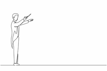 Poster - Single one line drawing man music conductor. Male musician perform on stage directing symphony orchestra. Classical music performance, instrumental ensemble. Continuous line draw design graphic vector