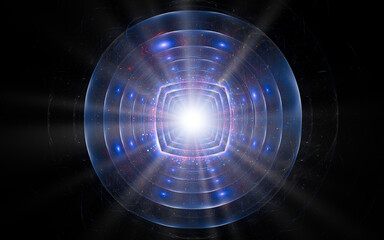 Fototapete - digital illustration abstract image generated fractal background image portal pattern of various geometric shapes and lines of various colors for computer graphics or web design