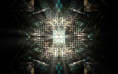 Fototapete - digital illustration abstract image generated fractal background image portal pattern of various geometric shapes and lines of various colors for computer graphics or web design