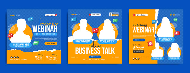 Wall Mural - digital marketing live webinar and corporate social media post template. annual meeting or online bu