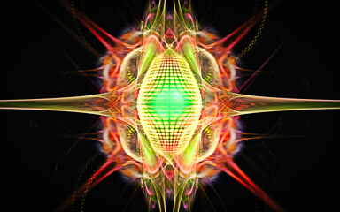 Fototapete - abstract computer illustrations of fantastic energy waves of various shapes and shades on a black background for use in symbols, signs for digital design and graphics