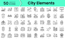 City Elements Icons Bundle. Linear Dot Style Icons. Vector Illustration