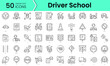 driver school Icons bundle. Linear dot style Icons. Vector illustration