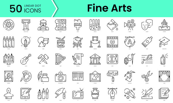 fine arts Icons bundle. Linear dot style Icons. Vector illustration