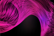 Abstract Wave Background. Wallpaper With Smooth Fractal Lines Of Pink Color On Dark Backdrop. Banner Design With Curved Stripes And Glowing Effect. Wavy And Shiny Energy Texture. Illustration.