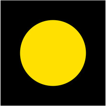 Yellow Solid Dot On Black Background. Isolated Yellow Dot