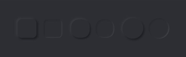 Poster - Set of dark vector buttons in neomorphism style. Black soft design elements for UI. Neomorphic buttons for apps, webs, interfaces.