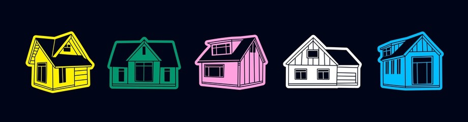 Wall Mural - various small and tiny houses. black windows, roofs and doors. colorful walls. different facades. sc
