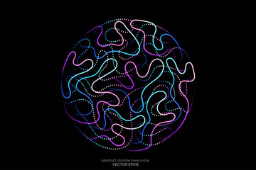 Poster - Abstract doodle line in circle shape by colorful spectrum light line like brain. Vector illustration in concept of creative, brain, A.I. technology.