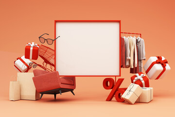 fashion clothes during online shopping promotions and discounts will be surrounded by shirts, shoes,