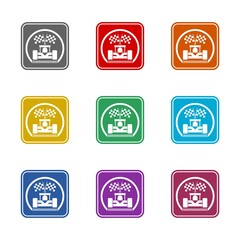 Sticker - Race car road sign icon isolated on white background. Set icons colorful