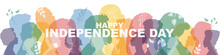 Happy Independence Day Banner. People Stand Side By Side Together. Flat Vector Illustration.