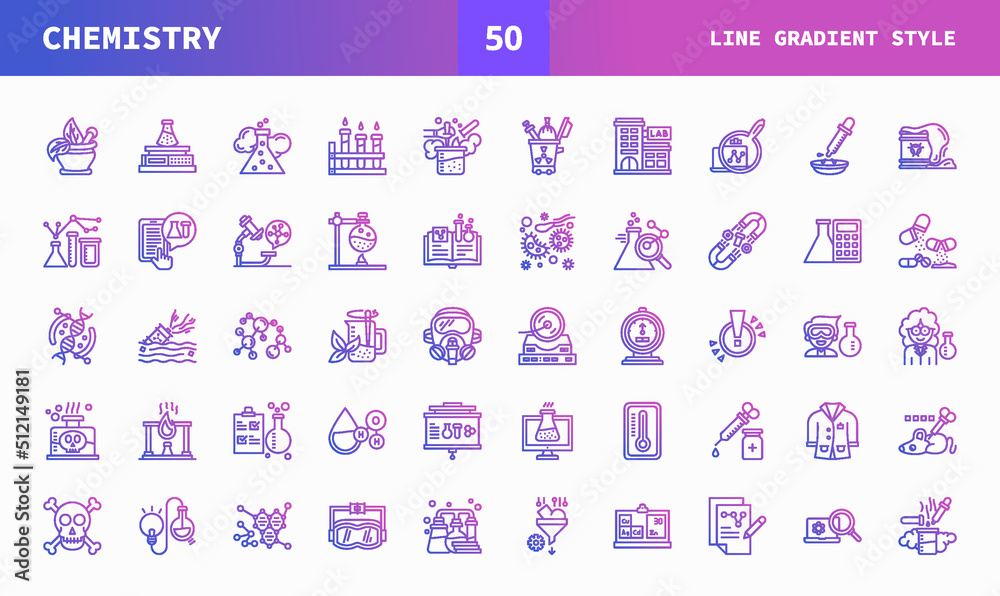 Chemistry icons set line gradient of vector icons. Can used for digital ...