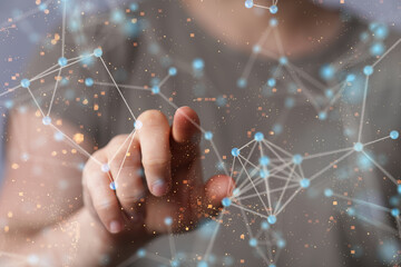 Wall Mural - abstract network of physical devices on the internet using a network connection with statistics numb