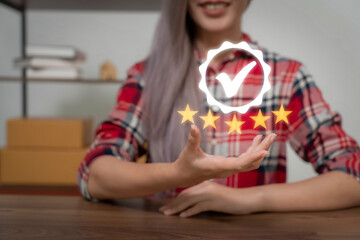 Stars on the hand. Rating after service. Appraisal. Business rating concept...