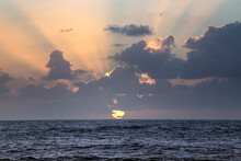 Orange Sea Sunset With Light Rays