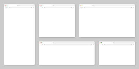 Fototapete - Blank web browser window with tab, toolbar and search field. Modern website, internet page in flat style. Browser mockup for computer, tablet and smartphone. Adaptive UI. Vector illustration