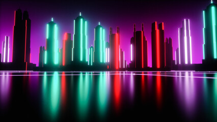 Wall Mural - a futuristic background with neon glowing cubes (3d rendering)