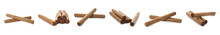 Set Of Cigars Wrapped In Tobacco Leaves On White Background. Banner Design