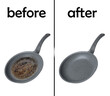 © New Africa - Frying pan before and after cleaning on white background, collage