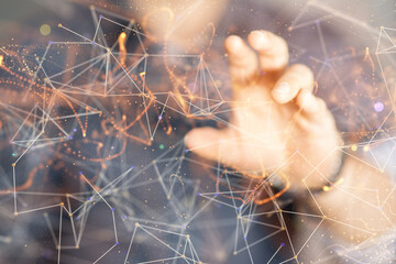 Poster - network holding in hand 3d connection data