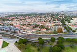 Fototapeta Miasto - aerial view of the skyline of Belem area in Lisbon on the tagus river