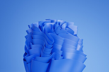 Blue abstract background with folds or ribbon waves, 3d render