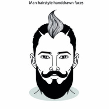 Man Hairstyle Icon Sets Flat Black White Handdrawn Faces Sketch