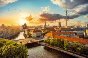 Wall Mural - panoramic view at central berlin during sunset