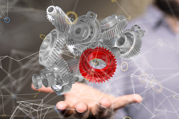 Poster - gear Futuristic in Industry 4.0 and business virtual diagram