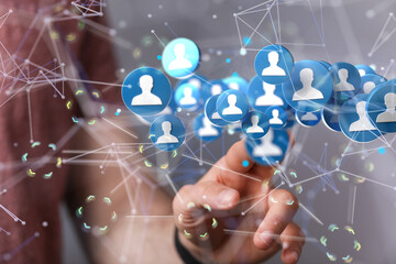 Poster - Businessman using data network with his fingers