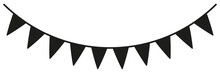 Bunting Black Silhouette. Party Garlands Shape. Birthday Elements Decoration. Vector Isolated On White.