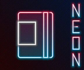 Poster - Glowing neon line Notebook icon isolated on black background. Spiral notepad icon. School notebook. Writing pad. Diary for school. Colorful outline concept. Vector
