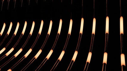 Poster - Black background. Design. Bright lines with lanterns and orange shades in them sparkle and shimmer with different colors in abstraction