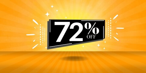 72% off limited special offer. Banner with seventy two percent discount on a  orange background with black square