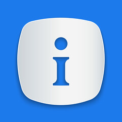 Poster - Paper cut Information icon isolated on blue background. Paper art style. Vector
