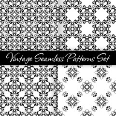 Poster - Set of decorative templates with black and white ornaments. Seamless pattern in oriental style for home decor. Black and white. Vector illustration.