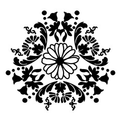 Poster - Black and white floral ornament.Damask pattern element. Vector illustration for laser cutting, tattoo, marquetry, logo for yoga, icons, lace.