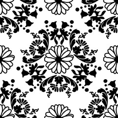 Poster - Fashioned floral pattern. Vintage black ornament with flowers. Vector floral pattern for fabric, ceramic tile or wrapping paper design.