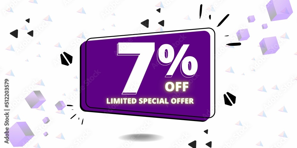 7% off limited special offer. Banner with seven percent discount on a ...