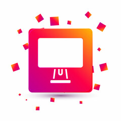 Poster - White Computer monitor screen icon isolated on white background. Electronic device. Front view. Square color button. Vector