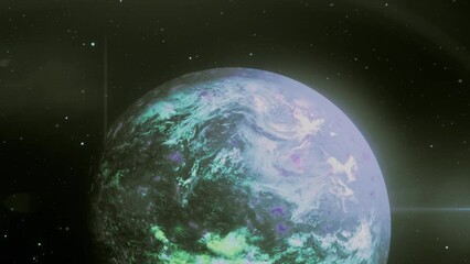 Poster - a bright view of space . motion . a beautiful planet rotates in an animation that shimmers with brig