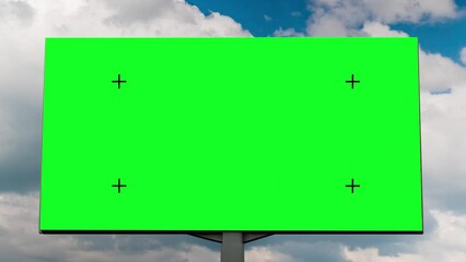 Wall Mural - blank green billboard or large display and moving white clouds against blue sky - timelapse, front v