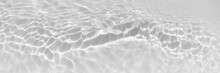 Water Texture With Wave Sun Reflections On The Water Overlay Effect For Photo Or Mockup. Organic Light Gray Drop Shadow Caustic Effect With Wave Refraction Of Light. Long Banner With Copy Space.